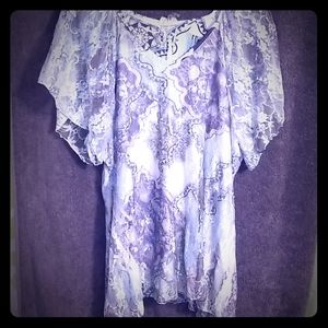 Blue Lacey Overlay Floral Top
